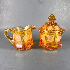 Vintage Fostoria Glass Frosted 1887 Eagle Coin Torch Lid Sugar Creamer Lot of 2